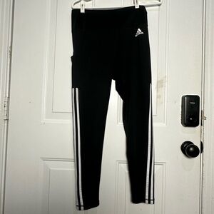 Lk new Adidas 3 stripe leggings pants tights black womens medium primegreen 26